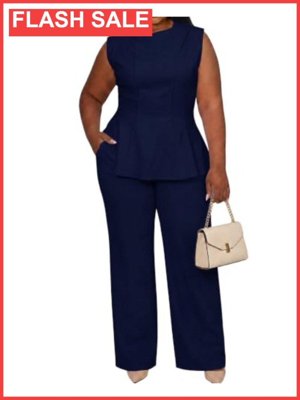 Plus Size Peplum Tank Wide Leg Pantsuit Set Two Piece